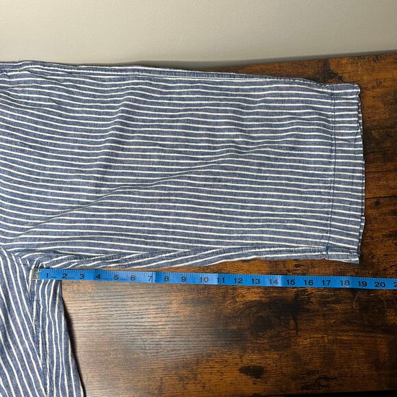 BeachLunchLounge Wide Leg Capri Blue White Striped Linen Blend Size L Drawstring - Picture 10 of 10